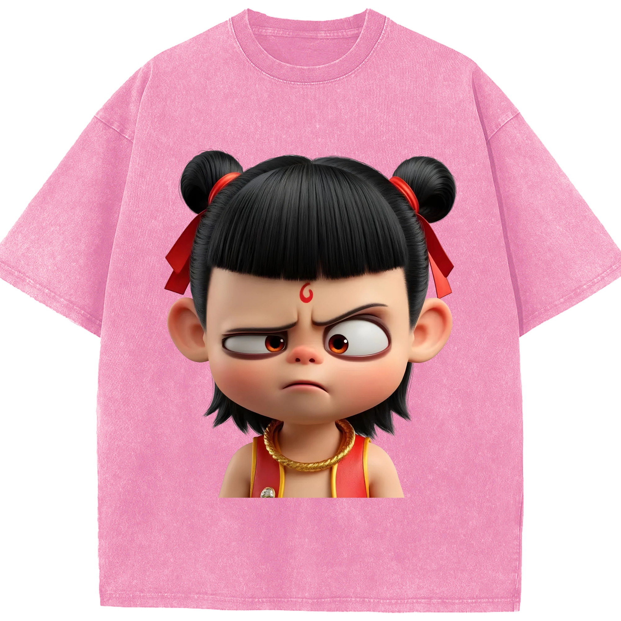 （画像用） Ne Zha 2 ナタ 魔童の大暴れ 綿100% ヴィンテージ風 半袖Tシャツ（フロントプリント）